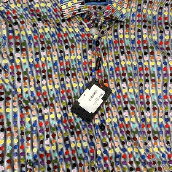 NWT Eight X Dress Shirt Mens XXL Slim Fit Button Up Short Sleeve Colorful dots - Picture 4 of 11